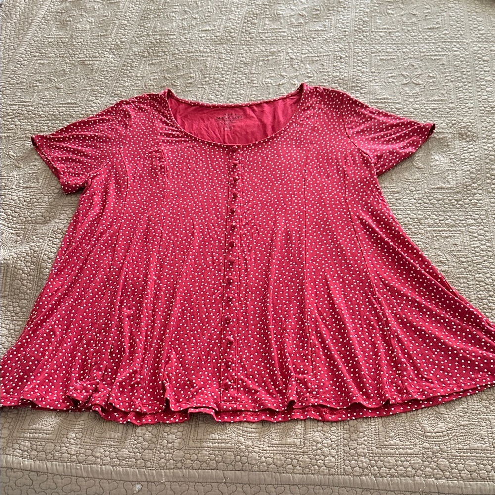 Torrid-Red, White Dots, Short Sleeve Top